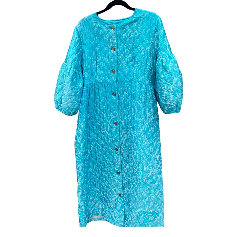 VTG Quilted dressing gown robe balloon 3/4 length sleeve M/L - Picture 6 of 11